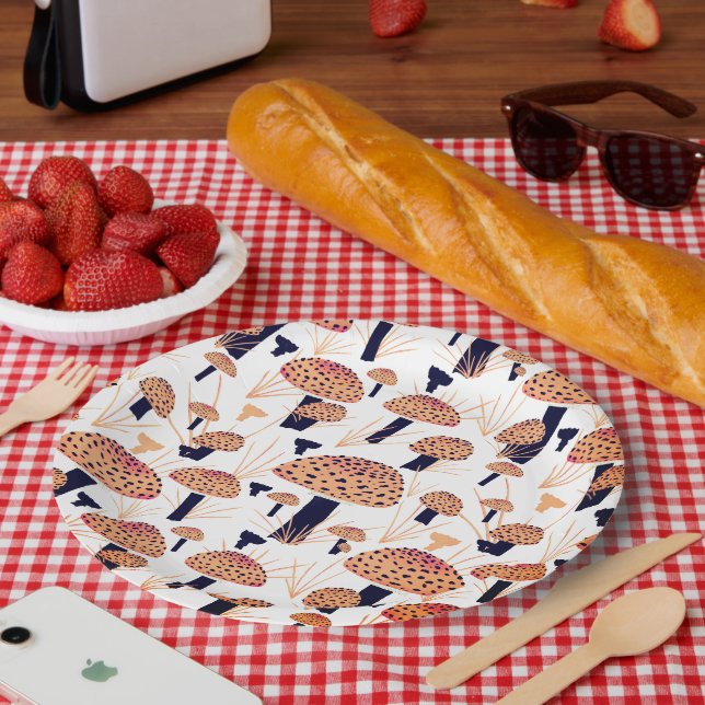 Assiettes En Carton Orange Champignons automne fête d'anniversaire (Pique-nique)