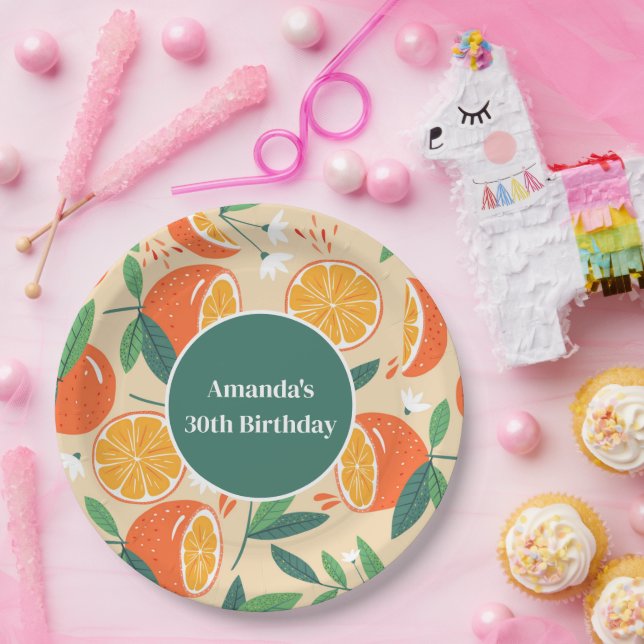 Assiettes En Carton Orange Citrus Fruit Retro Motif Anniversaire (Fête)