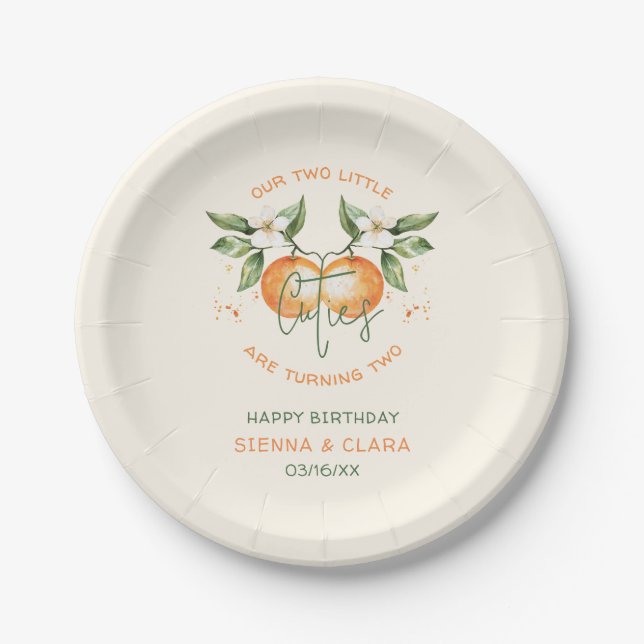 Assiettes En Carton Orange Citrus Little Cutie Twin Birthday Paper (Devant)