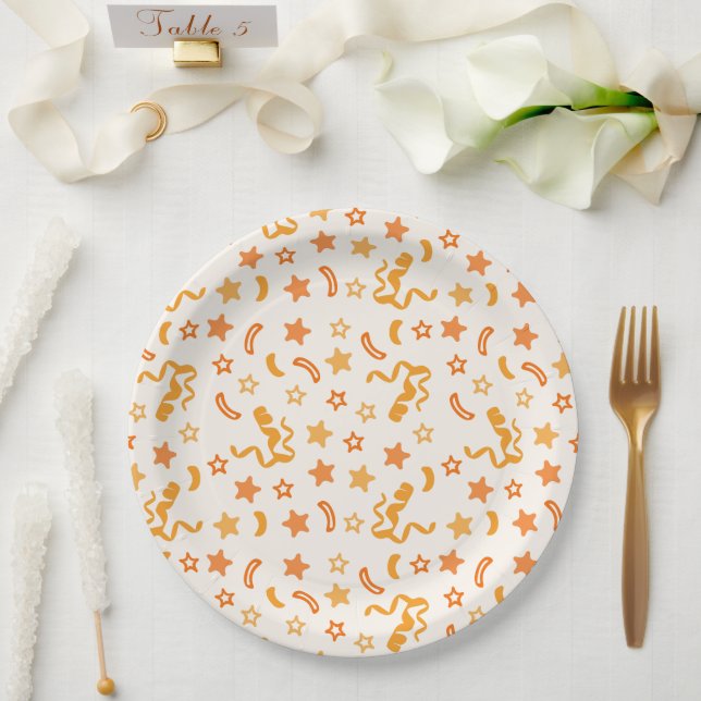 Assiettes En Carton Orange Confetti (Mariage)