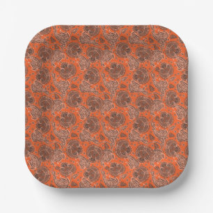 Assiettes En Carton Orange damassé paisley floral ethnique orienté