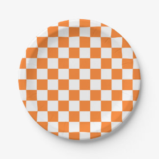 Assiettes En Carton Orange et blanc Checkered