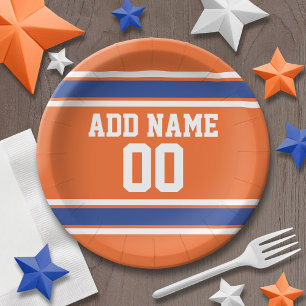 Assiettes En Carton Orange et Blue Anniversaire Sports Jersey