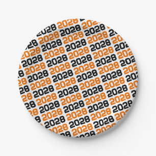 Assiettes En Carton Orange et noir sur blanc Année de classe de répéti