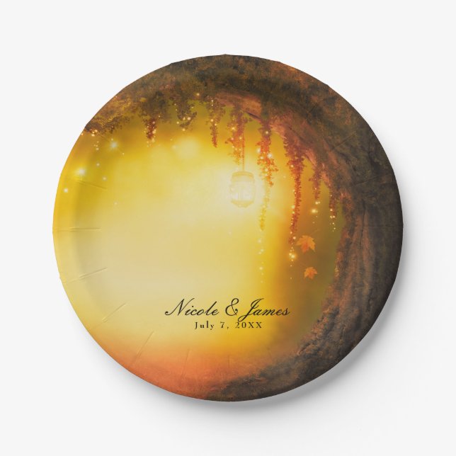 Assiettes En Carton Orange Fall Rustique Enchanted Forest Réception (Devant)