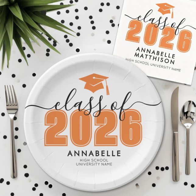 Assiettes En Carton Orange Graduation Party (Orange Graduation Party Paper Plates)
