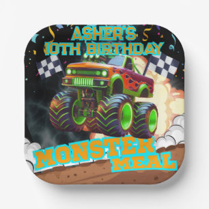 Assiettes En Carton Orange Green Monster Truck Off Road Anniversaire S