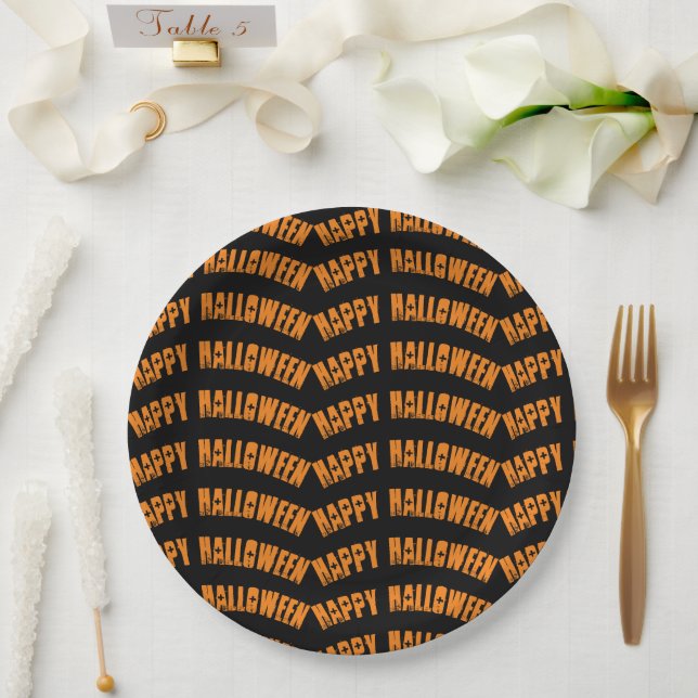 Assiettes En Carton Orange Happy Halloween Motif serviettes (Mariage)