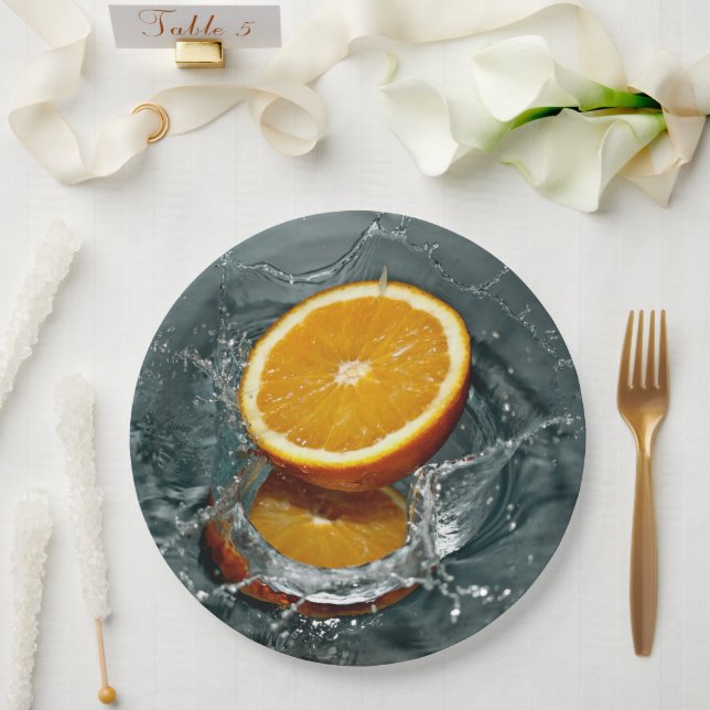 Assiettes En Carton orange juteuse positive pour l'humeur vitaminée (Mariage)