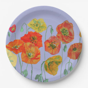 Assiettes En Carton Orange Lilac Purple Poppy Fleur Floral Motif
