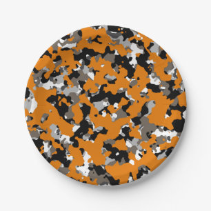 Assiettes En Carton Orange Noir Gris Marron Camouflage Camo Imprimé Pa