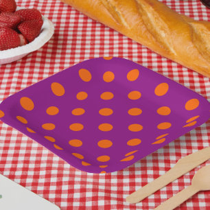 Assiettes En Carton Orange On Purple Pois Design Motif