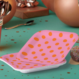 Assiettes En Carton Orange On Rose Pois Design Motif