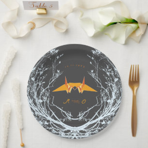 Assiettes En Carton Orange Origami Papier Grues Branches Mariage asiat