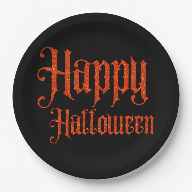 Assiettes En Carton Orange Parties scintillant Happy Halloween Plaque  (Devant)
