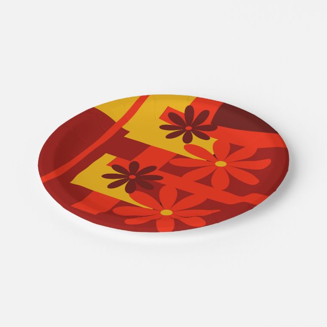 Assiettes En Carton Orange rétro des années 70 (Angle)