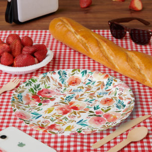 Assiettes En Carton Orange rouge coloré rose fleuri été