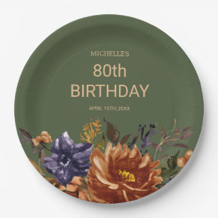 Assiettes En Carton Orange Rouille Bleu Floral Vert Anniversaire