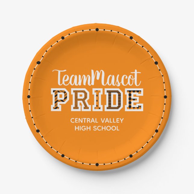 Assiettes En Carton Orange School Pride Mascot Nom Plaques papier (Devant)