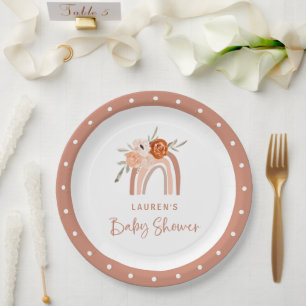 Assiettes En Carton Orange Terracotta Boho   Baby shower arc-en-ciel