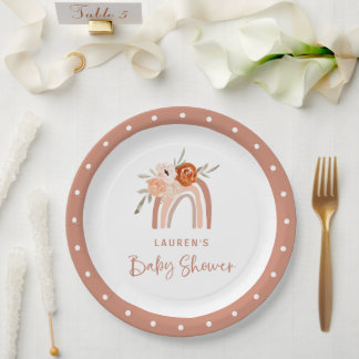 Assiettes En Carton Orange Terracotta Boho | Baby shower arc-en-ciel