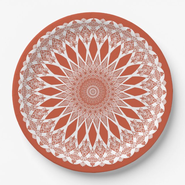 Assiettes En Carton Orange Terracotta Tristy Mandala (Devant)