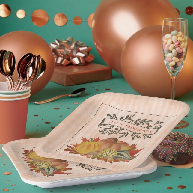 Assiettes En Carton Orange Thanksgiving Citrouilles et Squash (Multi)