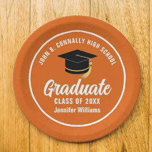 Assiettes En Carton Orange White Graduate Custom 2025 Graduation Party