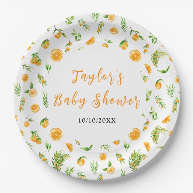 Assiettes En Carton Oranges Citrus Baby Shower (Devant)