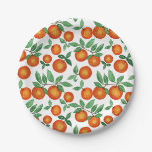 Assiettes En Carton Oranges d'été Motif d'aquarelle d'agrumes