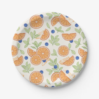 Assiettes En Carton Oranges et bleuets Motif de fruits