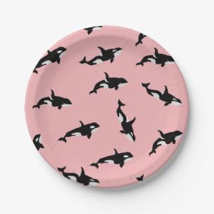 Assiettes En Carton Orca Baleine Illustration Pod Motif Océan rose