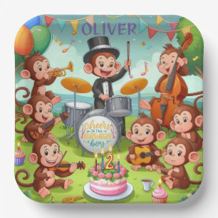 Assiettes En Carton Orchestre de singe mignon 2 ans garçon d'anniversa