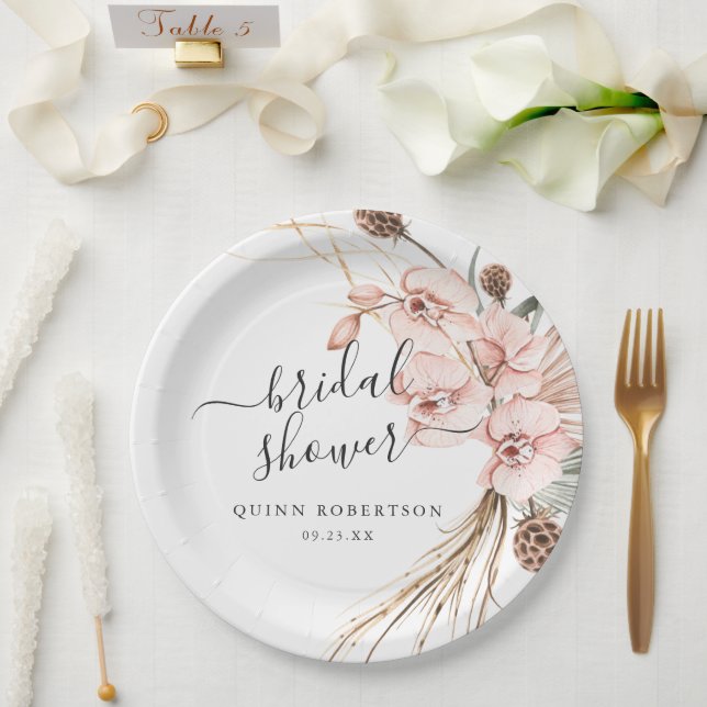 Assiettes En Carton Orchidée d'hiver chaude | Fête des mariées florale (Mariage)