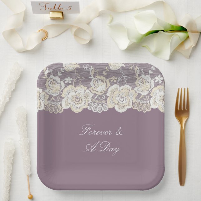 Assiettes En Carton Orchidée violet blanc dentelle Mariage floral (Mariage)