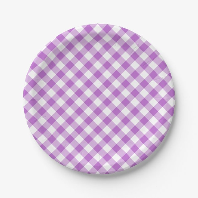 Assiettes En Carton Orchidée Violet Gingham Rétro (Devant)