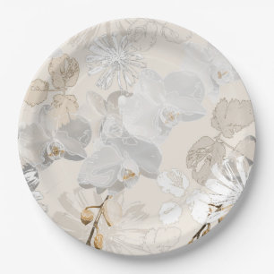 Assiettes En Carton Orchidées blanches sur une crème légère
