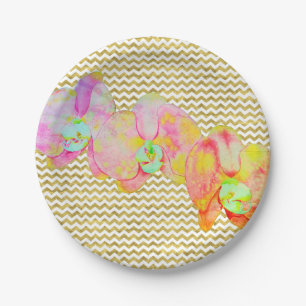 Assiettes En Carton Orchidées des Caraïbes, fleurs d'aquarelle tropica