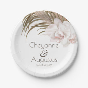 Assiettes En Carton Orchidées romantiques et Pampas Mariage en herbe
