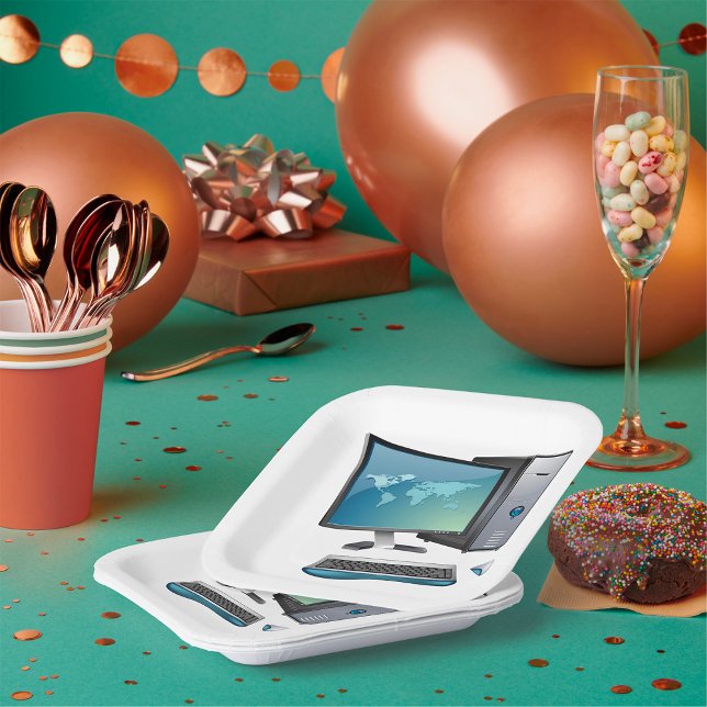 Assiettes En Carton Ordinateur de bureau avec moniteur, clavier et sou (Créateur téléchargé)