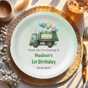 Assiettes En Carton Ordures Camion 1ère fête d'anniversaire