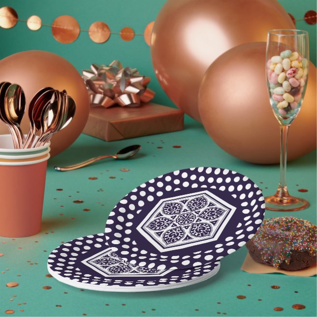 Assiettes En Carton Oriental bleu turc Rosette Art géométrique (Multi)