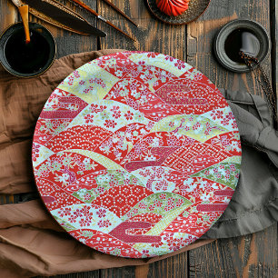 Assiettes En Carton Origami japonais de fleurs rouges washi et tôles