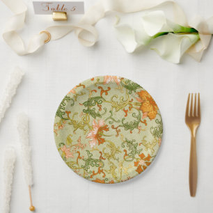 Assiettes En Carton Ornement Chinois Vintage Fleurs Jones