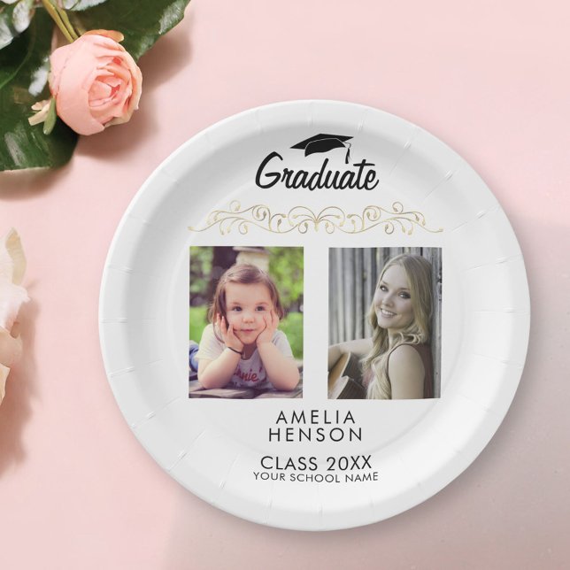 Assiettes En Carton Ornement d'or moderne Elegant 2 Diplôme photo (Créateur téléchargé)