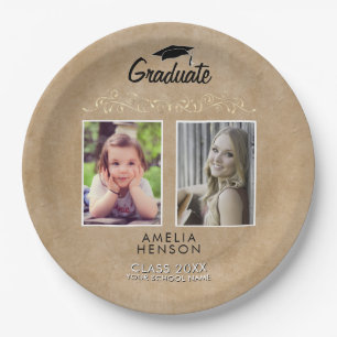 Assiettes En Carton Ornement d'or rustique Elegant 2 Photo Graduation