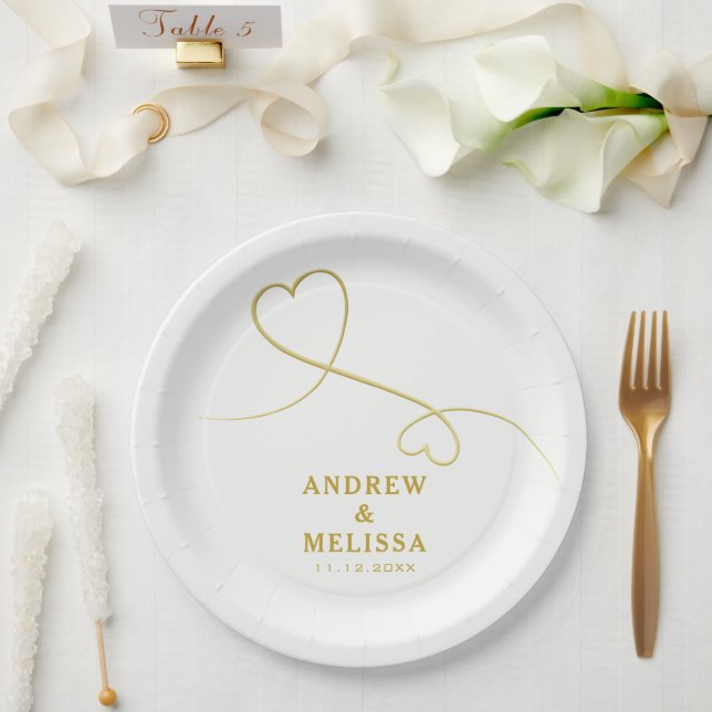 Assiettes En Carton Ornement Gold Hearts | Mariage personnalisé (Mariage)