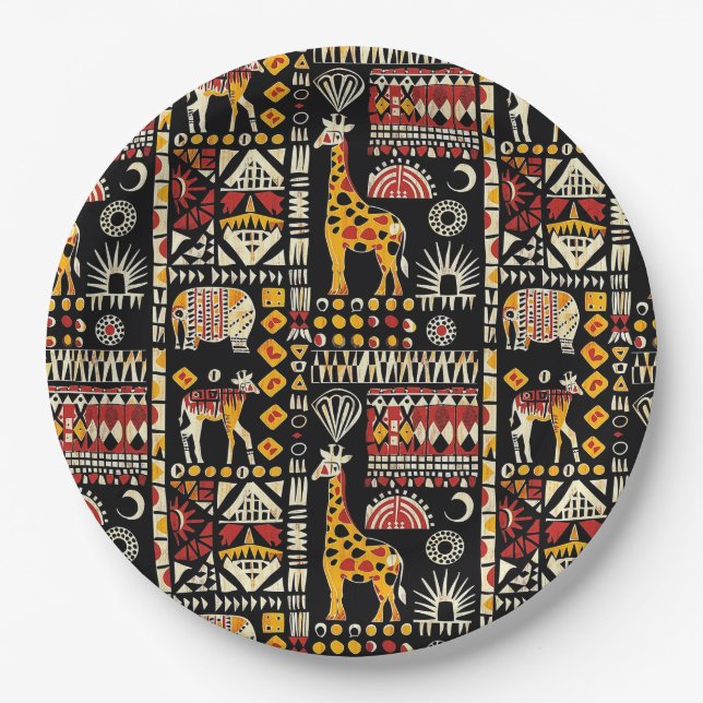 Assiettes En Carton Ornement traditionnel ethnique africain, patte tri (Devant)