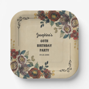 Assiettes En Carton Ornement Vintage Fleur Anniversaire
