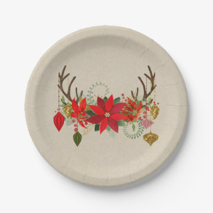 Assiettes En Carton Ornements de bois de cerf Floral Bois de cerf Fête